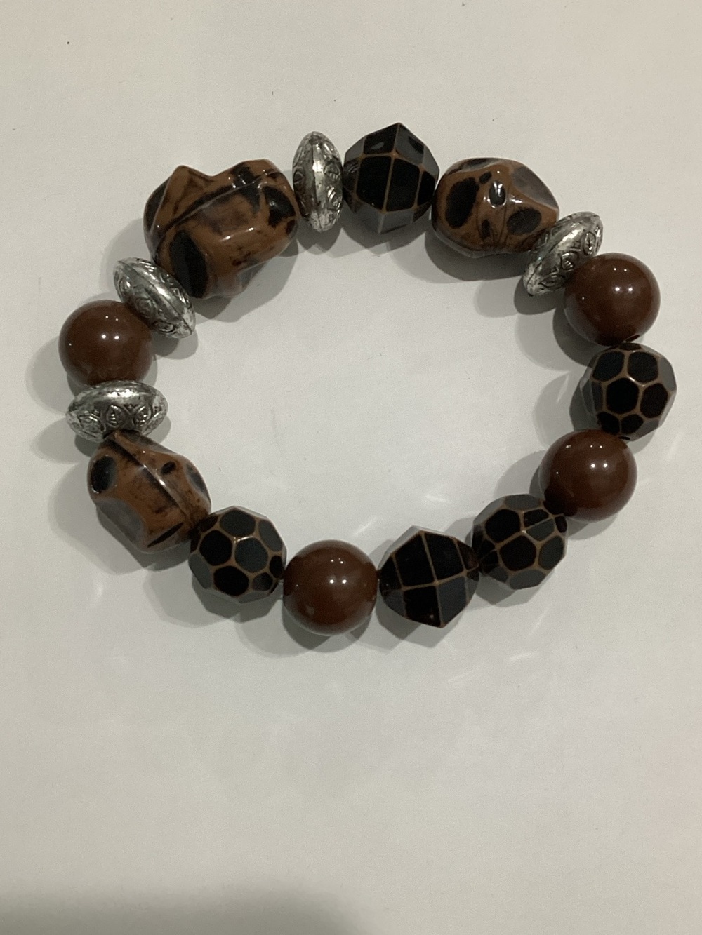 Fashion Jewelry Brown and Black Beaded Stretch Bracelet